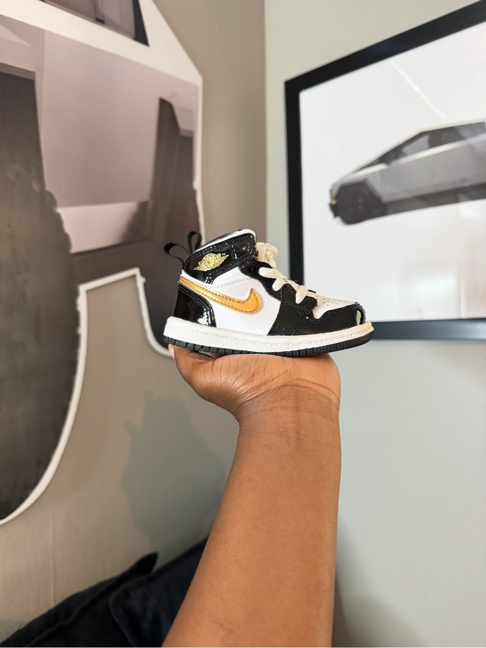 Nike Kids' Black, White & Gold High-Top Sneaker - Picture 6 of 6